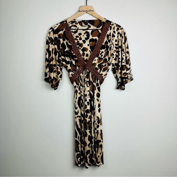 Sky Dresses & Skirts - Sky Animal Print Brown Silk Dress Size Small